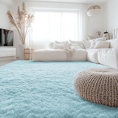 OLANLY 8x10 Machine Washable Large Area Rugs for Living Room, Bedroom, Soft Fluffy Shaggy Bedside Rug, Indoor Floor Carpet for Kids Girls and Boys, Dorms, Nursery, Home Decor Aesthetic, Light Blue