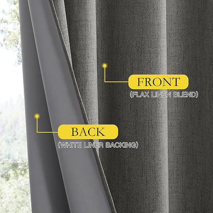 NICETOWN Grizzle Gray Vintage Linen 100% Blackout Curtains for Living Room, Thermal Insulated Curtains 48" Long, Noise Reducing Window Treatment Drapes for Hall Room, 52" Wide Per Panel, Set of 2