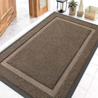 OLANLY Front Door Mat Indoor Outdoor Entrance, Waterproof All-Season, All-Weather Doormat, Sturdy Natural Rubber, Fade Resistant, Low Profile, Easy Clean Patio Porch Entryway Mat, 47x30, Brown