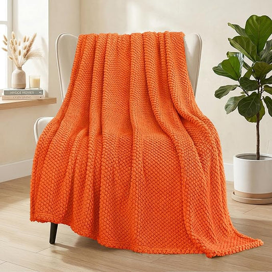 Whale Flotilla Extra Large Fuzzy Fleece Throw Blanket for Couch, 50x70 Inch Fluffy Warm Soft Jacquard Blankets for All Season, Lightweight and Cozy, Burnt Orange