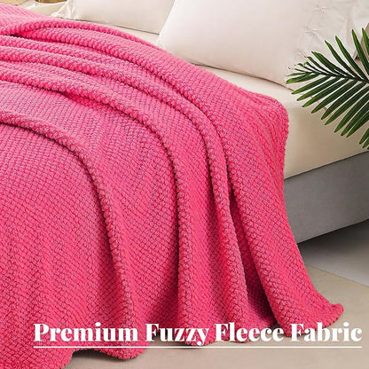 Whale Flotilla King Size Fuzzy Fleece Blanket for Bed, 90x104 Inch Fluffy Warm Soft Jacquard Blankets for All Season, Lightweight and Cozy, Hot Pink