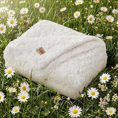 UGG Adalee Faux Fur Throw Blanket for Couch, Cozy Soft Blanket for Bed or Chair, Giftable Fluffy Throw, Machine Washable, Luxury Spring Home Decor, 50-inch x 70-inch, Natural White