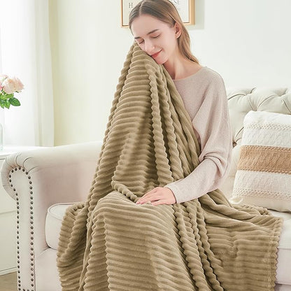 BEDELITE Fleece Blanket King Size – 3D Ribbed Jacquard Soft and Warm Decorative Fuzzy Blankets – Cozy, Fluffy, Plush Lightweight Throw Blankets for Couch, Bed, Sofa(Brown, 108x90 inches)