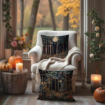 Vintage William Morris Moon Inspired Forest Decor Throw Pillow Covers 18x18 Set of 2,Rustic Botanical Nature Decorative Throw Pillow Covers for Home Bedroom Living Room