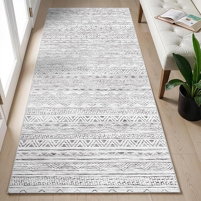 Ksrau 2x5 Hallway Runner Rug - Moroccan Non Slip Long Rug for Entryway Soft Low-Pile Washable Neutral Rugs for Kitchen Small Waterproof Indoor Floor Carpet for Bedroom Bathroom Laundry 2x5 Grey