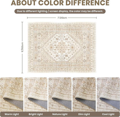 zesthome 5x7 Area Rugs - Ultra-Thin Washble Rug, Stain Resistant Anti Slip Backing Rugs for Living Room,Bedroom, Vintage Home Decor Area Rug