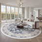 zesthome 9ft Round Rugs for Living Room, Non-Slip Washable Round Area Rugs, Ultra-Thin Large Circle Rugs, Soft Low Pile Rug for Bedroom, Kitchen - Vintage Stain Resistant Round Rug (Blue/Beige,9'x9')