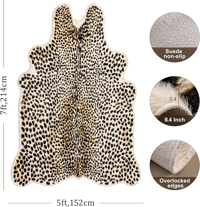 Cheetah Print Rug, Leopard Rug 4.4x5.8 Feet Faux Animal Print Skin Cheetah Area Rug for Bedroom Living Room Animal Fur Hide Rustic Antelope Multicolor