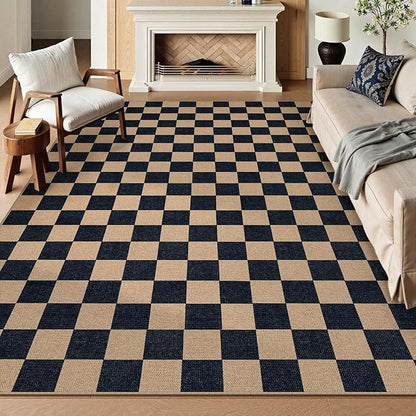 Lahome Colette Checkered Easy Jute Rug, 9x12 Area Rug for Living Room Indoor Outdoor Carpet, Farmhouse Neutral Non Slip Non Shedding Stain Resistance Floor Carpet for Patio Dining Room Backyard