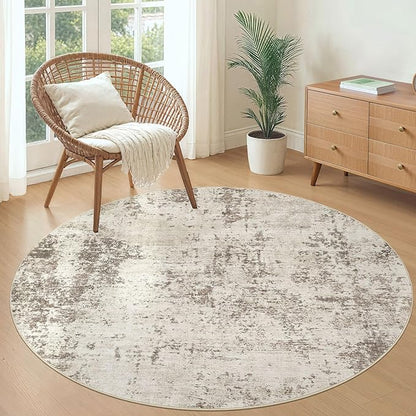 UERMEI 5ft Round Area Rug Living Room Rugs - 5x5 Washable Neutral Modern Abstract Soft Thin Rug Indoor Floor No Slip Rug Carpet for Bedroom Under Dining Table Home Office Decor - Dark Brown