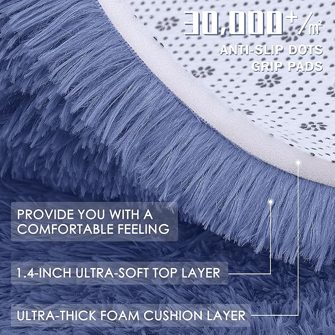 OLANLY 2x5 Machine Washable Runner Rugs for Hallway, Soft Fluffy Shaggy Bedside Rugs for Bedroom, Living Room, Indoor Floor Carpet for Kids Girls and Boys, Home Decor Aesthetic, Denim Blue