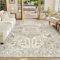 Madane 5x7 Area Rugs for Living Room, Stain Resistant Washable Rugs, Non-Slip Backing Area Rug, Vintage Home Decor Rug for Bedroom (Ivory/Brown, 5'x7')