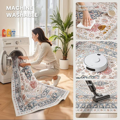 zesthome 9x12 Area Rugs for Living Room,Non-Slip Backing Washable Rugs,Vintage Large Area Rug，Stain Resistant Home Decor Rug (Multi,9'x12')