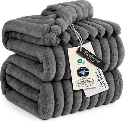 Bedsure GentleSoft Frost Gray Fleece Blanket for Couch - Cozy Soft Blankets for Women, Cute Small Throws for Girls, 90x90 Inches