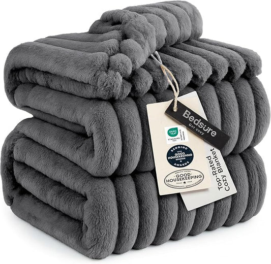 Bedsure GentleSoft Frost Gray Fleece Blanket for Couch - Cozy Soft Blankets for Women, Cute Small Throws for Girls, 90x90 Inches