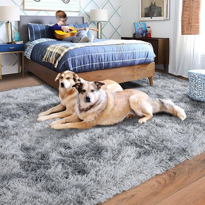 9x12 Area Rug for Living Room, Ultra Soft Large Shag Rug for Bedroom, Upgrade Non-Slip Plush Fluffy Carpet for Kids Boys Girls Room Home Decor Aesthetic, Light Grey