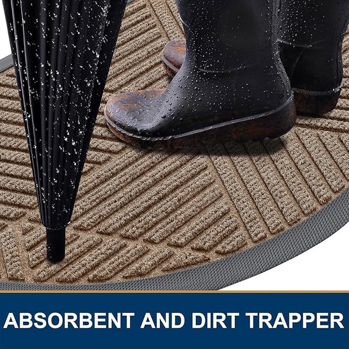 Smiry Half Circle Front Door Mat Outside Entrance, Heavy Duty Sturdy Natural Rubber Doormat, Trap Dirt and Moisture, Low Profile Mats for Indoor Outdoor Entry, Irregular Triangle (35x23, Brown)
