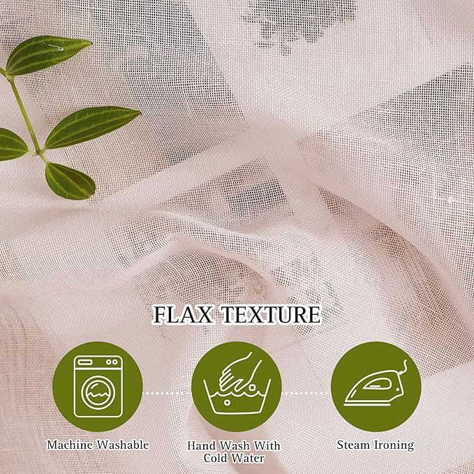 NICETOWN Pink Curtains for Girls Bedroom, Decorative Grommet Flax Linen Semitransparent Casual Window Drapes Privacy with Light Filtering for Bedroom, Dusty Blush, W36 x L63, 2 Pieces