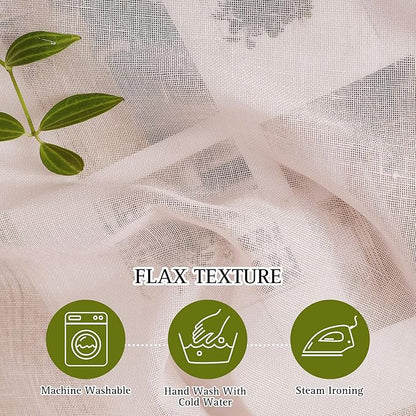 NICETOWN Pink Curtains for Girls Bedroom, Decorative Grommet Flax Linen Semitransparent Casual Window Drapes Privacy with Light Filtering for Bedroom, Dusty Blush, W36 x L63, 2 Pieces