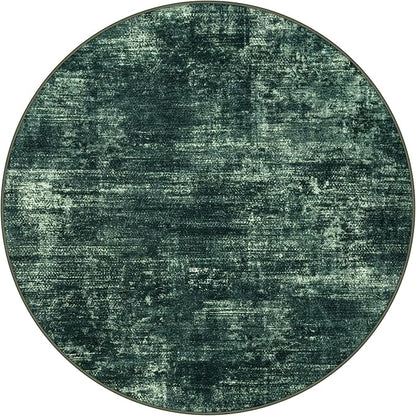 IOHOUZE Round Area Rug 3 Ft Circle Entryway Rugs Round Washable Door Mat Indoor Entrance, Non Slip Circle Front Door Rug, Printed Abstract Faux Wool Floor Carpet for Foyer Porch Sink, Dark Green