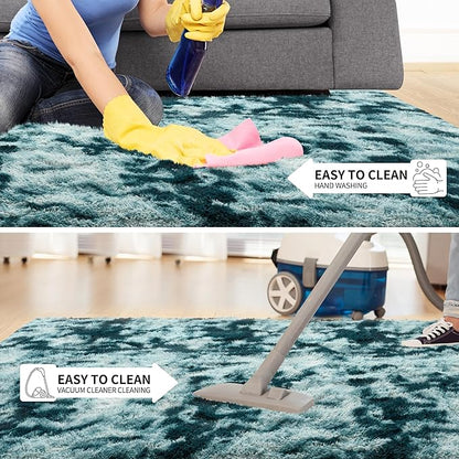 Tepook Fluffy Large Rugs for Living Room, Area Rug 6x9 Soft Carpet for Bedroom, Modern Shaggy Rug for Kids Boys Girls, Plush Indoor Nursery Home Decor Rug with Non-Slip Bottom, Peacock Blue