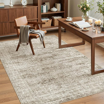 Area Rugs 4x6 for Living Room, Vintage Washable Rugs for Dining Room, Kitchen, Non-Slip Area Rug Brown