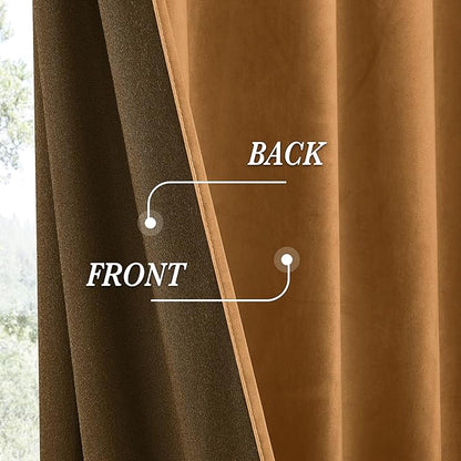 RYB HOME Luxurious Bronze Velvet Curtain Panels for Living Room Bedroom, Heavy Duty Thermal Insulated Floor-Length Velvet Drapes with Hook Belt for Vintage Decor, 52" W x L90 L, 2 Panels Set