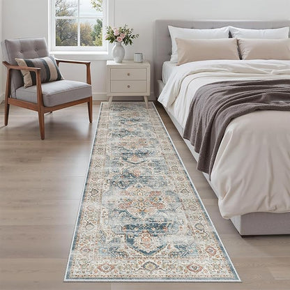Madane Runner Rug 2x8, Washable Hallway Runner Rugs, Non-Slip Low-Pile Soft Kitchen Rug Runner Laundry Room Rug, Vintage Throw Entry Foyer Mat for Entrance Living Room (Navy, 2 x 8)