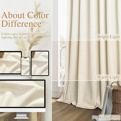 Guken 100% Blackout Curtains 63 Inch Length 2 Panels Set for Living Room Bedroom Back Tab Thermal Insulated Black Out Linen Drapes Room Darkening Window Curtains 63 Inches Long,Warm Beige