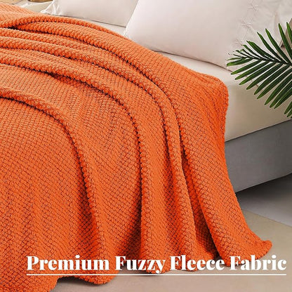 Whale Flotilla King Size Fuzzy Fleece Blanket, Fluffy Warm Soft Jacquard Bed Blankets for All Season, Lightweight and Cozy, 90x104 Inch, Burnt Orange