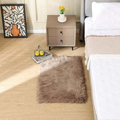 ORINOVA Beige Faux Sheepskin Fluffy Fur 2x3 Area Rugs for Bedroom Washable Shaggy Carpet Rug for Living Room Nursery Furry Rug Home Décor