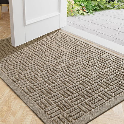 Mibao Front Door Mat Indoor Outdoor Entrance, Dirt Trapping Waterproof All-Season, All-Weather Doormat, Non-Slip Durable Natural Rubber Low Profile Easy Clean Patio Entrance Mat, 61.5" x 36", Beige