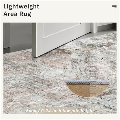 Abstract Rug 8x10 Large Living Room Rugs Neutral Modern Washable Area Rugs for Bedroom Dining Room Non-Slip Stain Resistant Foldable Thin Rug Grey Pink