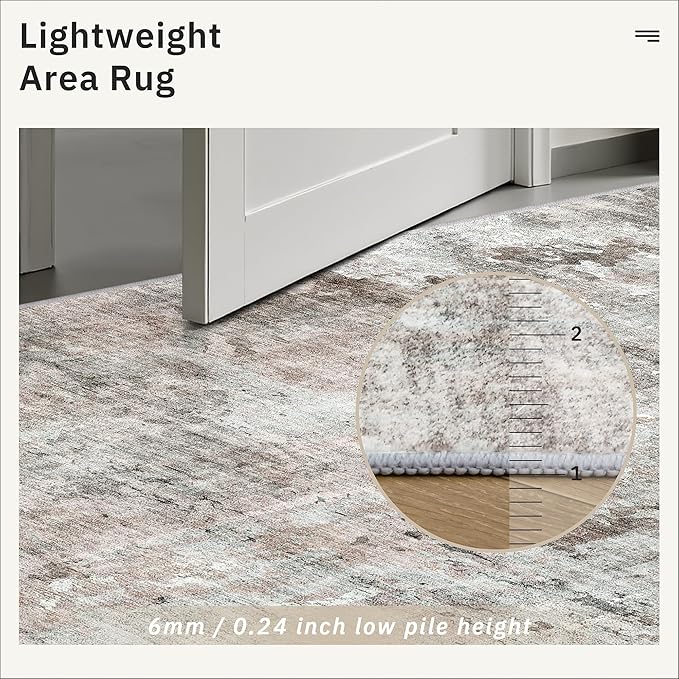 Soalmost 2x3 Abstract Washable Rugs for Kitchen, Floor, Entryway, Powder Room Small Area Rug Non-Slip Vintage Low Pile Throw Door Mat Pink Grey