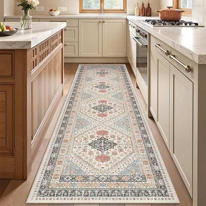 Runner Rug 2x8 Runners for Hallways Non Slip Washable, Vintage Hallway Runner Rugs for Living Room, Low Pile Soft Hallway Rug for Kitchen Bedroom Laundry Room Rug(Blue/Red/Multi,2'x8')