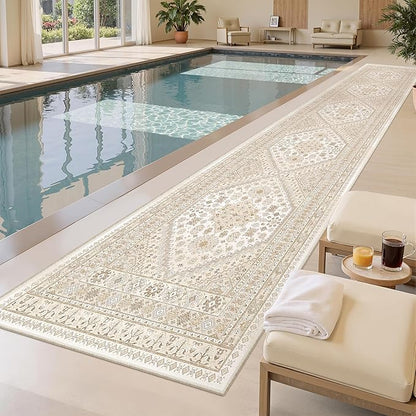 zesthome Washable Runner Rug 2.5x14 - Stain Resistant Entryway Rug,Ultra-Thin Kitchen Rugs, Anti Slip Backing Runner Rugs for Entrance Laundry Room Indoor Hallway (Cream/Beige,2.5'x14')