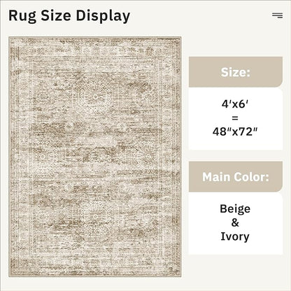 Area Rugs 4x6 for Living Room, Vintage Washable Rugs for Dining Room, Kitchen, Non-Slip Area Rug Brown