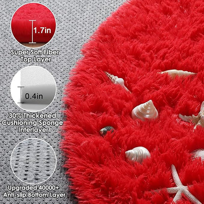 ONASAR Red Round Rugs 5ft for Bedroom Living Room, Fluffy Circle Area Rug for Kids Girls Boys Teen, Soft Plush Shaggy Carpet for Nursery Dorm Classroom Playroom Home Decor Aesthetic