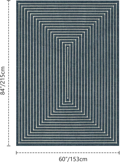 Latte&Fog 5x7 Area Rugs for Living Room Bedroom, Blue Modern Abstract Washable Rug, Boho Non Slip Low Pile Carpet for Indoor Dining Room, Dorm, Classroom, College Dorm, Farmhouse and Kids Room - Blue