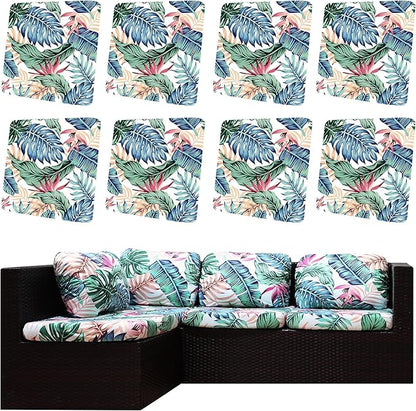 8Pcs Outdoor Cushion Covers, Patio Cushion Covers,Stretch Elastic Slipcovers, Replacement Washable & Reusable Furniture Protector for Patio Couch(Tropical Style,Cover Only)