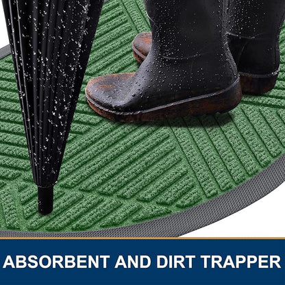 Smiry Half Circle Front Door Mat Outside Entrance, Heavy Duty Sturdy Natural Rubber Doormat, Trap Dirt and Moisture, Low Profile Mats for Indoor Outdoor Entry, Irregular Triangle (29.5x17, Green)