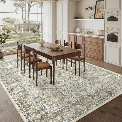 zesthome 8x10 Area Rugs for Living Room,Non-Slip Backing Washable Rugs,Vintage Large Area Rug，Stain Resistant Home Decor Rug (Beige/Brown,8'x10')