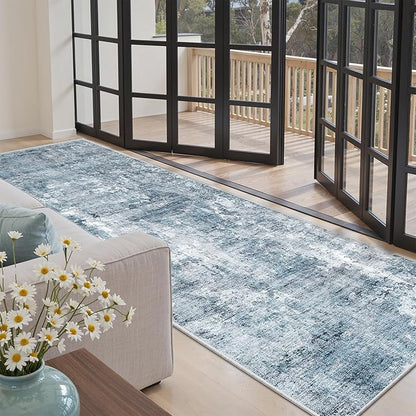 Runner Rug 3x8 Washable Non-Slip Hallway Runner Rugs for Kitchen Bathroom Laundry Room Blue/Grey Vintage Floor Carpet Runners for Hallways Entryway