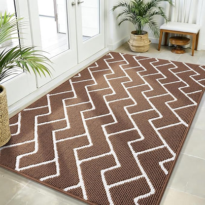 OLANLY Front Door Mat, Non-Slip Rubber Backing, Dirt Resistant and Absorbent, Washable, Easy to Clean Low-Profile Indoor Doormat for Back Door, Entryway, Inside Entrance, 59x35, Coffee