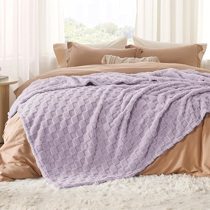 Bedsure GentleSoft Blankets Queen Size for Bed - Super Soft Cozy Blanket for Kids Girls, Large Fuzzy Fleece Throw for Bedroom Decor, Lavender Fog, 90x90 Inches