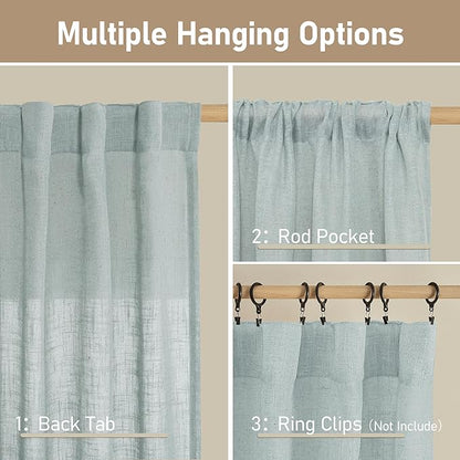 LAMIT Light Filtering Linen Curtains 45 Inch Length 2 Panels, Semi Sheer Window Panels Back Tab and Rod Pocket Neutral Drapes for Bathroom/Kitchen/Loft Room, Greyish Blue, 34 x 45 Inch