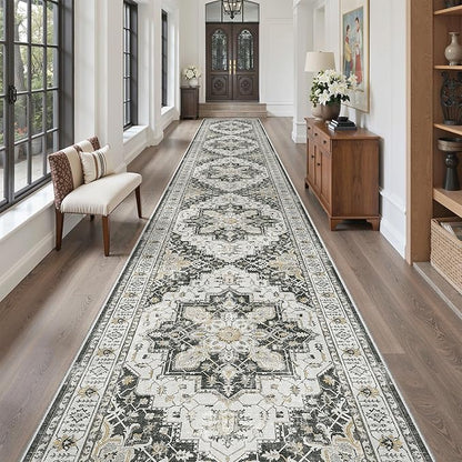 Madane Hallway Runner Rug 3x18 - Kitchen Rugs 18ft Washable Entryway Rug Vintage Kitchen Runners Non Slip Indoor Area Rug Farmhouse Carpet Runner for Bathroom Living Room Bedroom, Black