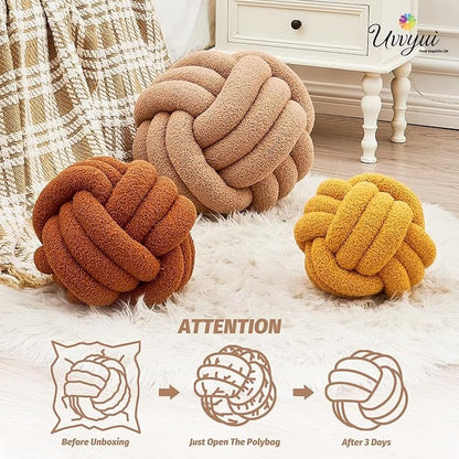 Uvvyui Knot Pillow Ball, Soft Home Decorative Pillows, Round Throw Pillow, Handmade Knotted Plush Pillow, Round Boucle Pillow Cushion (8.6 Inches Khaki)