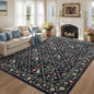 GarveeHome Grey Floral Rug 4x6 Rug Machine Washable Area Rug for Living Room Farmhouse Floral Low Pile for Dining Room, Bedroom Indoor Foldable Non-Slip Navy&Black RV