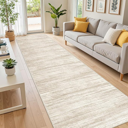 2x12 Runner Rug, Long Hallway Rugs for Dining Room, Living Room, Bedroom, Machine Washable Kitchen Carpet Runner with Rubber Backing, Soft Low Pile Indoor Rug(2'x12', Brown/Beige)
